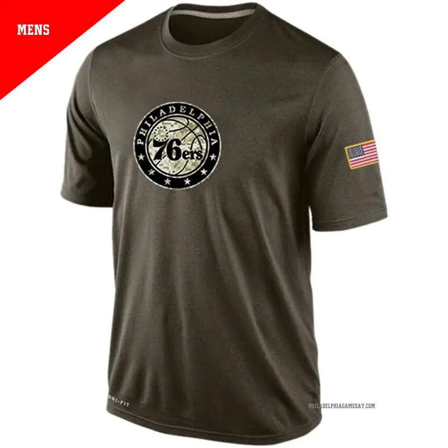 Men's Philadelphia 76ers Olive Salute To Service KO Performance Dri-FIT T-Shirt